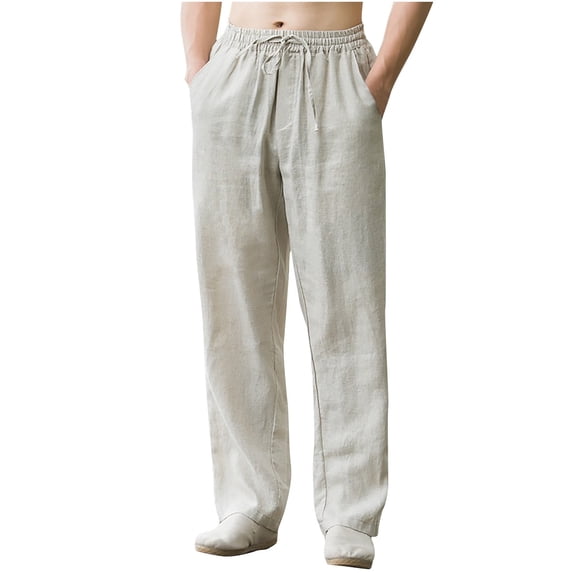 Diufon Plus Size Mens Pants Solid Color Lounge Pants with Pockets Elastic Waist Drawstring Trousers