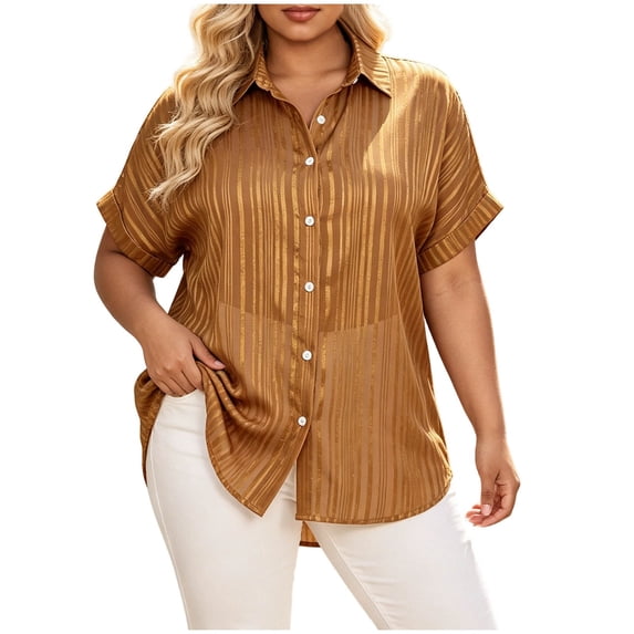 Diufon Plus Size Shirts for Women Striped Collared Short Sleeve Button Down Summer Tees Dressy Casual Tops