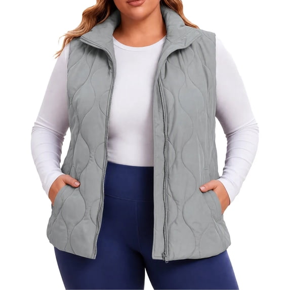 Diufon Plus Size Quilted Vest for Women Full Zip Stand Collar Sleeveless Puffer Jackets Fall Winter Outerwear with Pockets