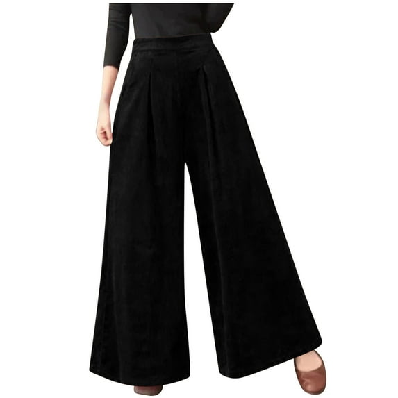 Diufon Plus Size Suit Wide Leg Pant for Women Loose Pleated Palazzo Trouser Solid Color Casual Flowy Pants (Medium, Black)