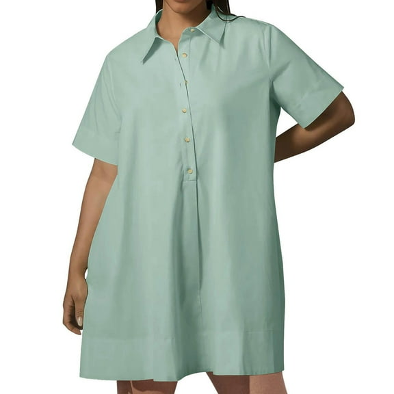 Diufon Plus Size Summer Dresses for Women Solid Color Button Dress Lapel Short Sleeve Mini Dress
