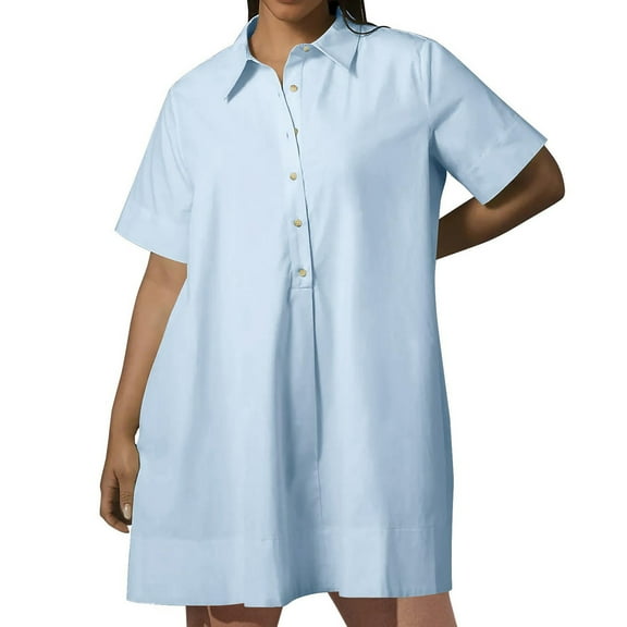 Diufon Plus Size Summer Dresses for Women Solid Color Button Dress Lapel Short Sleeve Mini Dress