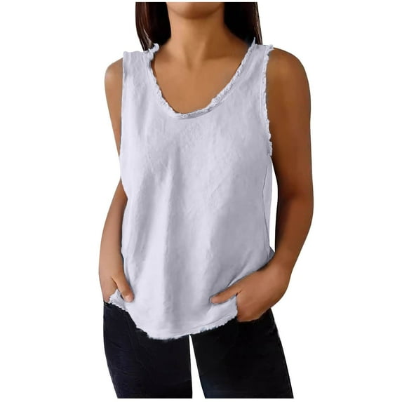 Diufon Plus Size Tank Tops for Women Round Neck Sleeveless Tops Summer Casual Solid Color Blouses