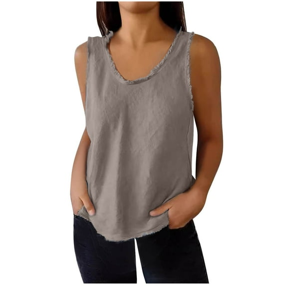 Diufon Plus Size Tank Tops for Women Round Neck Sleeveless Tops Summer Casual Solid Color Blouses