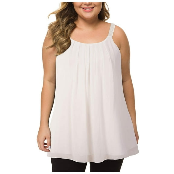 Diufon Plus Size Tank Tops for Women Summer Casual Loose Camisole Pleated Sleeveless Top with Beaded Strap