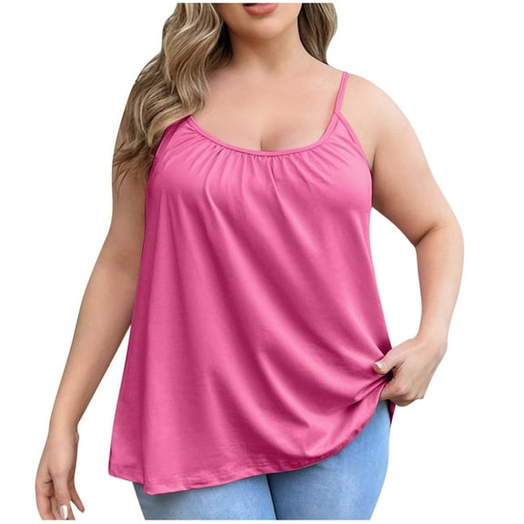 Diufon Plus Size Tank Tops for Women Summer Casual Loose Tunic Cami with Built in Bras Spaghetti Strap Pajamas Blouses