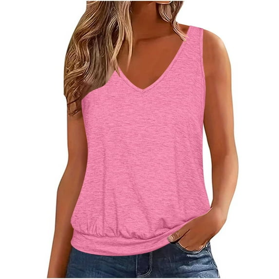Diufon Plus Size Tank Tops for Women Summer Casual Solid Color Blouses V Neck Sleeveless Tunics