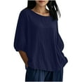 thumbnail image 1 of Diufon Plus Size Tops for Women Cotton Linen Casual 3/4 Sleeve Crewneck Shirts Solid Color Loose Blouse, 1 of 6