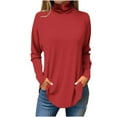 thumbnail image 1 of Diufon Plus Size Tops for Women Fall Casual Solid Color Tunics High Neck Long Sleeve Blouses, 1 of 3