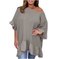 thumbnail image 1 of Diufon Plus Size Tops for Women Summer Single Shoulder Ruffle Half Sleeve Pullover Shirts Trendy Loose Blouse, 1 of 7