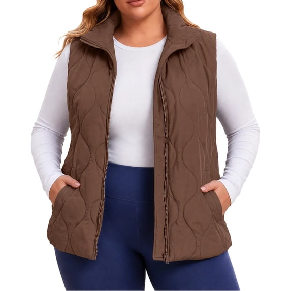 Diufon Plus Size Vest for Women Full Zip Stand Collar Quilted Vest Fall Winter Sleeveless Puffer Jackets with Pockets