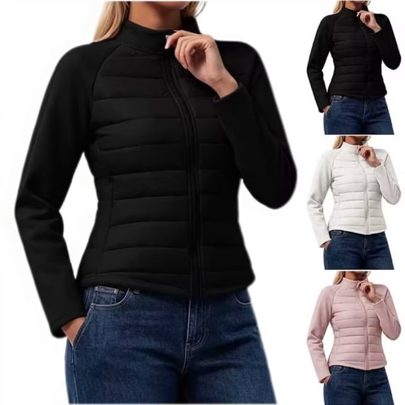 Diufon Winter Coats for Women Long Sleeve Full Zip Padded Warm Jackets Fall Winter Thickened Stand Collar Outerwear