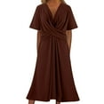 thumbnail image 1 of Diufon Plus Size Womens Dresses Solid Color Crossover Waisted Dress V Neck Short Sleeve Maxi Dress, 1 of 6