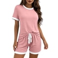 thumbnail image 1 of Diufon Womens Loungewear Set Color Block Short Sleeve Crew Neck Drawstring Sleepwear Summer Casual Loose Pjs Sets, 1 of 9