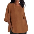 thumbnail image 1 of Diufon Plus Size Womens Shirts Cotton Solid Color Side Hem Split T-Shirts Round Neck 3/4 Sleeve Tops, 1 of 6