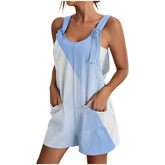 Diufon Plus Size Womens Shorts Bodysuits Round Neck Sleeveless Adjustable Strap Rompers with Pockets