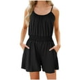 thumbnail image 1 of Diufon Plus Size Womens Shorts Bodysuits Round Neck Sleeveless Rompers Waisted Jumpsuits with Pockets, 1 of 7