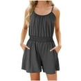 thumbnail image 1 of Diufon Plus Size Womens Shorts Bodysuits Round Neck Sleeveless Rompers Waisted Jumpsuits with Pockets, 1 of 7