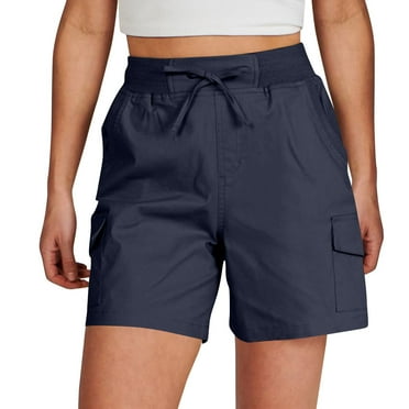 Diufon Plus Size Womens Shorts Elastic Waist Drawstring Shorts Solid Color Cargo Shorts with Pockets