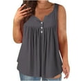 thumbnail image 1 of Diufon Plus Size Womens Vest Summer Solid Color Pleated Tops V Neck Sleeveless Button Tees, 1 of 5