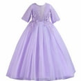 thumbnail image 1 of Diufon Puffy Princess Dress for 5-14 Years Girl Lace Mesh Layered Rompers Skirt Birthday Middle-Age Dresses (11-12 Years, Purple), 1 of 9