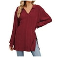thumbnail image 1 of Diufon Pullover Tops for Women Solid Color Side Hem Split Blouses V Neck Long Sleeve Tees, 1 of 7