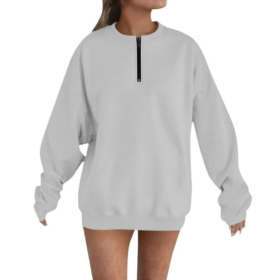 Diufon Quarter Zip Pullover Women Long Sleeve Fleece Sweatshirts Soft Crewneck Tops Womens Oversized Blouse