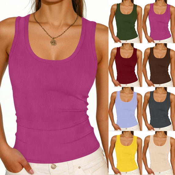 Diufon Ribbed Tank Tops for Women Summer Scoop Neck Sleeveless Tops Slim Fitted Stretchy Basic Layering Shirts