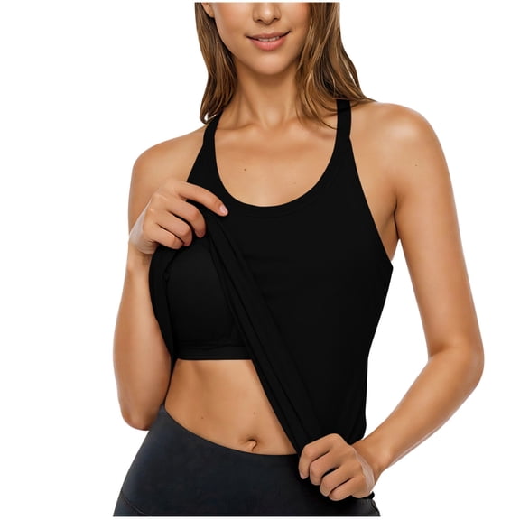 Diufon Ribbed Tank Tops for Women with Built-in Bra Racerback Sleeveless Camisole Crewneck Slim Chest Pad Tanks
