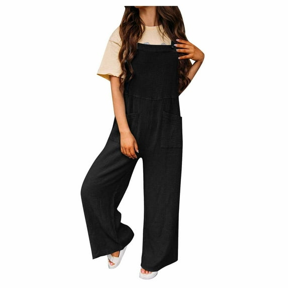 Diufon Rompers for Women Cotton Solid Color Playsuits Sleeveless Strap Button Down Jumpsuit with Pockets