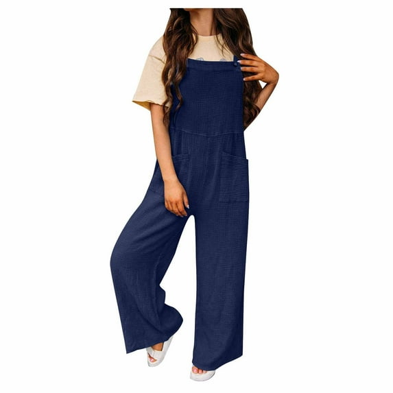 Diufon Rompers for Women Cotton Solid Color Playsuits Sleeveless Strap Button Down Jumpsuit with Pockets