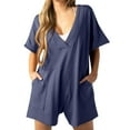 thumbnail image 1 of Diufon Rompers for Women Solid Color Summer Overalls with Pocket V Neck Short Sleeve Shorts Jumpsuit, 1 of 7