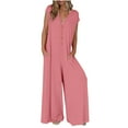 thumbnail image 1 of Diufon Rompers for Women V Neck Cap Sleeve Button Playsuits with Pockets Solid Color Wide Leg Bodysuits, 1 of 6