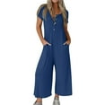 thumbnail image 1 of Diufon Rompers for Women V Neck Short Sleeve Playsuits Solid Color Button Down Jumpsuit with Pockets, 1 of 7