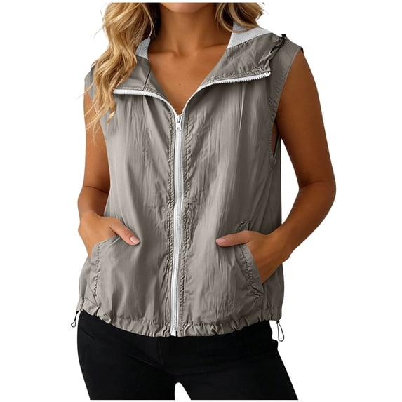 Diufon Running Vest for Women Sleeveless Lightweight Zip Up Outdoor Vest with Pockets Hooded Vests for Hiking Travel Golf
