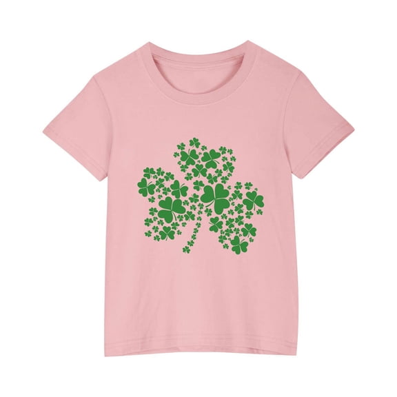 Diufon St Patrick's Day Shirts for Kids Casual Boys Girls Shamrock Printed Short Sleeve Crewneck Pullover Tops