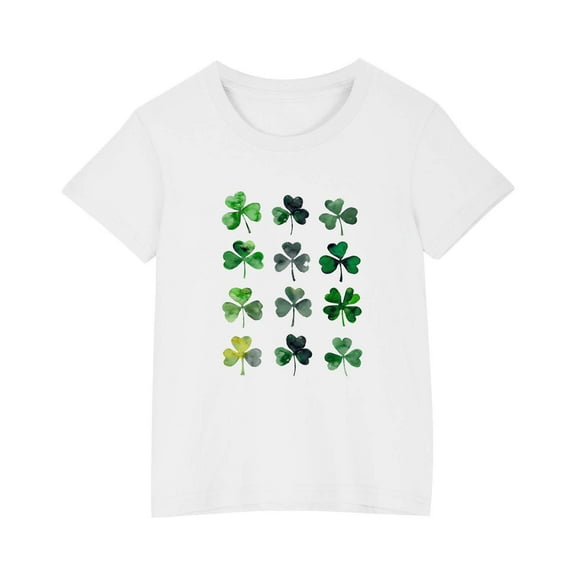 Diufon St Patrick's Day Shirts for Kids Casual Boys Girls Shamrock Printed Short Sleeve Crewneck Pullover Tops