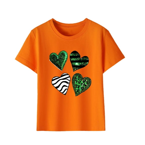 Diufon St Patrick's Day Shirts for Kids Casual Boys Girls Shamrock Printed Short Sleeve Pullover Crewneck Tops
