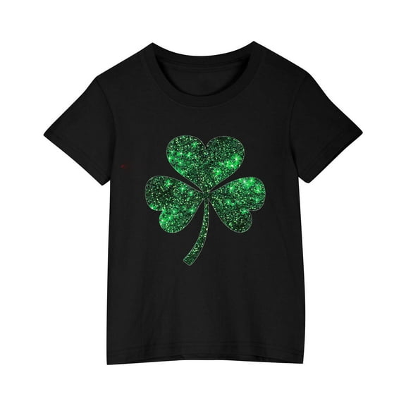 Diufon St Patrick's Day Shirts for Kids Casual Boys Girls Shamrock Printed Short Sleeve Pullover Crewneck Tops