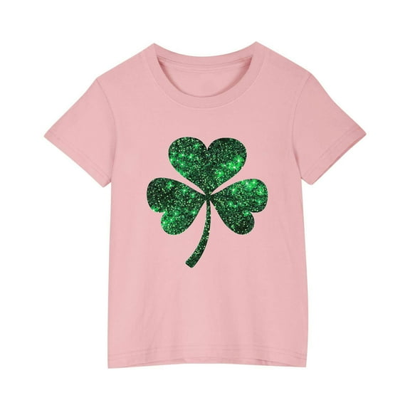 Diufon St Patrick's Day Shirts for Kids Casual Boys Girls Shamrock Printed Short Sleeve Pullover Crewneck Tops