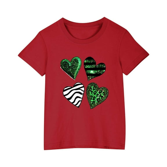 Diufon St Patrick's Day Shirts for Kids Casual Boys Girls Shamrock Printed Short Sleeve Pullover Crewneck Tops