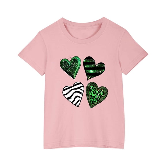 Diufon St Patrick's Day Shirts for Kids Casual Boys Girls Shamrock Printed Short Sleeve Pullover Crewneck Tops