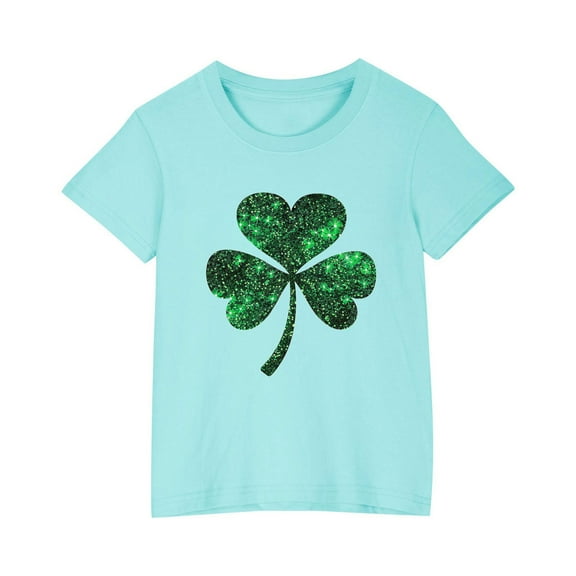 Diufon St Patrick's Day Shirts for Kids Casual Boys Girls Shamrock Printed Short Sleeve Pullover Crewneck Tops