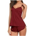 thumbnail image 1 of Diufon Satin Cami Pjs Sets for Women V Neck Sleeveless Tops Elastic Waist Shorts Sleepwear Sets, 1 of 4