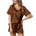 thumbnail image 1 of Diufon Satin Pjs Sets for Women V Neck Short Sleeve Tops Elastic Waist Shorts Loungewear Sets, 1 of 7