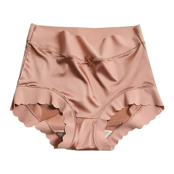 Diufon Satin Underwear for Women High Waist Bow Full Coverage Panties Solid Color Ruffle Cotton Brief