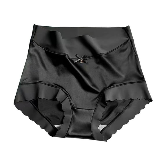 Diufon Satin Underwear for Women High Waist Bow Full Coverage Panties Solid Color Ruffle Cotton Brief