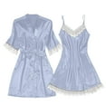 thumbnail image 1 of Diufon Satin Womens 2 PCS Pajamas Sets V Neck Sleeveless Dresses Lace Patchwork Nightgown Lounge Set, 1 of 3