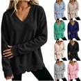thumbnail image 1 of Diufon Scalloped Sweatshirt for Women Oversized Long Sleeve V Neck Thin Fleece Lined Sweatshirts Fall Winter Thermal Pullover, 1 of 8