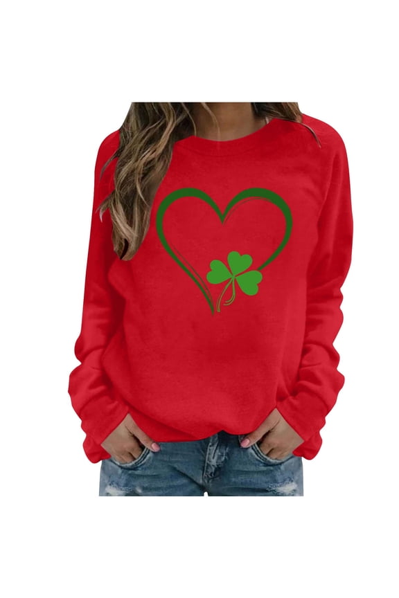 Shamrock Graphic Sweatshirts for Women Long Sleeve St. Patrick's Day Shirts Trendy Crewneck Tops